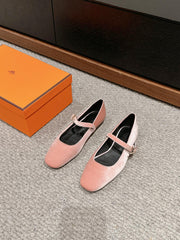 JANE BALLET FLAT PEACHY PINK VELVET