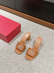 VLOGO SIGNATURE SLIDE SANDAL 60MM IN BRONZE BROWN CALFSKIN