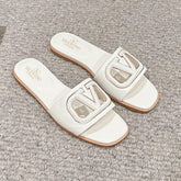 VLOGO CUT-OUT WHITE CALFSKIN SLIDE SANDAL