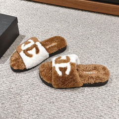 CC SLIPPERS IN CIDER BROWN MIX WHITE FLEECE