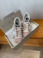 BALL STAR SNEAKERS WHITE CALFSKIN STAR PINK SUEDE SILVER GLITTER UPPER