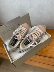 BALL STAR SNEAKERS WHITE CALFSKIN STAR PINK SUEDE SILVER GLITTER UPPER
