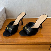 PEEP TOE SANDAL 25S HEELS 10CM IN BLACK SATIN