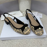 DIOR HIGH SLINGBACK 30 MM 25S IN BLACK AND BEIGE RAFFIA WITH PEARL