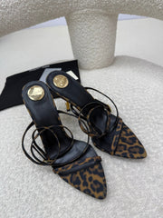 YSL 25S STRAPPY HIGH-HEEL SANDALS 95 MM IN LEOPARD PRINT LAMBSKIN