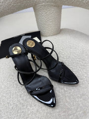 YSL 25S STRAPPY HIGH-HEEL SANDALS 95 MM IN BLACK SHINY LAMBSKIN