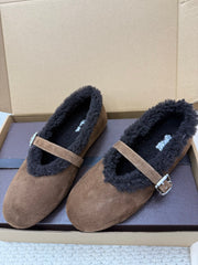 ALAIA 25S SHEARLING BALLET FLATS IN DARK BROWN SUEDE