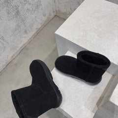 SNAP ANKLE BOOT IN BLACK SUEDE AND SHEARLING LINING