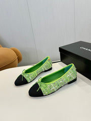 BALLET FLATS IN EMERALD GREEN TWEED AND FABRIC