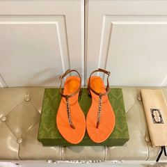 GG SIGNORINA THONG SANDALS IN ORANGE MIX BROWN SHEEPSKIN