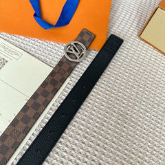 LV CIRCLE 25MM REVERSIBLE BELT IN BROWN DAMIER CALFSKIN SILVER HARDWARE
