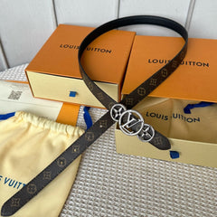 LV S-LOCK BELT 20 MM TAUPE BROWN MONOGRAM AND BLACK CALFSKIN SILVER HARDWARE