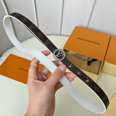 LV Circle Nautical 20mm Reversible Belt Silver Buckle White Brown Lambskin