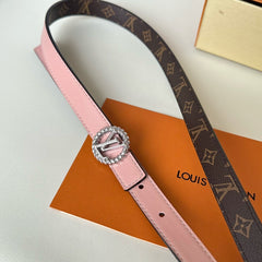 LV Circle Nautical 20mm Reversible Belt Silver Buckle Pink Brown Lambskin