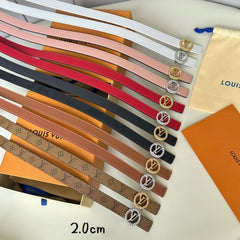 LV Circle Nautical 20mm Reversible Belt Gold Buckle Red Brown Lambskin