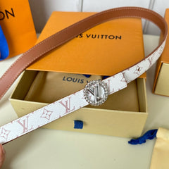 LV Circle Nautical 20mm Reversible Square End Tip Belt Silver Buckle Tan White lambskin