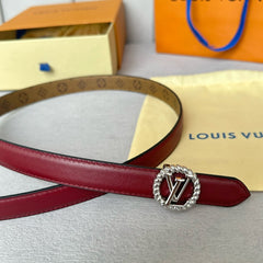 LV Circle Nautical 20mm Reversible Belt Silver Buckle Burgundy Light Brown Lambskin