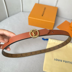 LV Circle Nautical 20mm Reversible Belt Gold Buckle Tan Light Brown Lambskin
