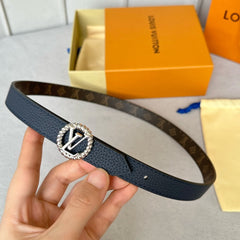 LV S-LOCK BELT 20 MM IN NAVY BLUE CALFSKIN AND CIRCLE SILVER HARDWARE