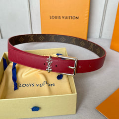 LV BLOOM 30MM BELT IN CHERRY RED CALFSKIN SILVER HARDWARE
