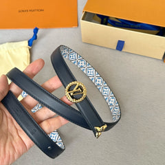 LV Circle Nautical 20mm Reversible Belt Gold Buckle Black White Blue Lambskin