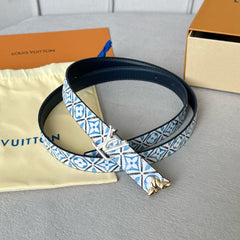 Pretty LV 20mm Reversible Belt Silver Buckle Black White Blue Leather