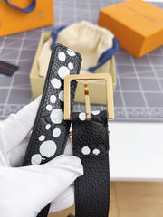 LV Bloom 30mm Belt Gold Buckle Black White Leather