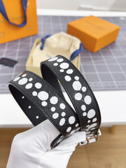 LV Bloom 30mm Belt Silver Buckle Black White Leather