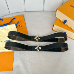 LV MINI FLOWERGRAM 30MM REVERSIBLE BELT IN BLACK CALFSKIN GOLD HARDWARE
