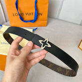 LV MINI FLOWERGRAM 30MM REVERSIBLE BELT IN BLACK CALFSKIN SILVER HARDWARE