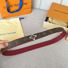 LV MINI FLOWERGRAM 30MM REVERSIBLE BELT IN BLOOD RED CALFSKIN SILVER HARDWARE