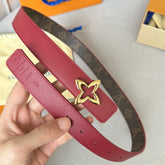 LV MINI FLOWERGRAM 30MM REVERSIBLE BELT IN BLOOD RED CALFSKIN GOLD HARDWARE