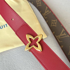 LV MINI FLOWERGRAM 30MM REVERSIBLE BELT IN BLOOD RED CALFSKIN GOLD HARDWARE