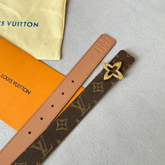 LV MINI FLOWERGRAM 30MM REVERSIBLE BELT IN BUFF BROWN CALFSKIN GOLD HARDWARE