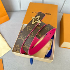 LV MINI FLOWERGRAM 30MM REVERSIBLE BELT IN BRIGHT PINK CALFSKIN GOLD HARDWARE