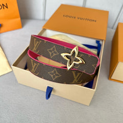LV MINI FLOWERGRAM 30MM REVERSIBLE BELT IN BRIGHT PINK CALFSKIN GOLD HARDWARE