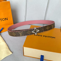 LV MINI FLOWERGRAM 30MM REVERSIBLE BELT IN BLUSH PINK CALFSKIN SILVER HARDWARE