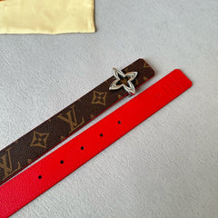 LV MINI FLOWERGRAM 30MM REVERSIBLE BELT IN CHERRY RED CALFSKIN SILVER HARDWARE