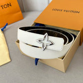 LV MINI FLOWERGRAM 30MM REVERSIBLE BELT IN WHITE CALFSKIN SILVER HARDWARE