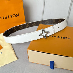 LV MINI FLOWERGRAM 30MM REVERSIBLE BELT IN WHITE CALFSKIN SILVER HARDWARE