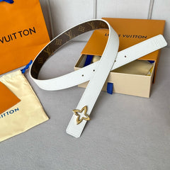 LV MINI FLOWERGRAM 30MM REVERSIBLE BELT IN WHITE CALFSKIN GOLD HARDWARE