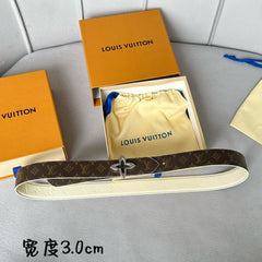 LV MINI FLOWERGRAM 30MM REVERSIBLE BELT IN WHITE EMBOSSED CALFSKIN SILVER HARDWARE