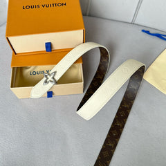 LV MINI FLOWERGRAM 30MM REVERSIBLE BELT IN WHITE EMBOSSED CALFSKIN SILVER HARDWARE