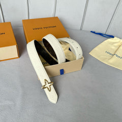LV MINI FLOWERGRAM 30MM REVERSIBLE BELT IN WHITE EMBOSSED CALFSKIN GOLD HARDWARE