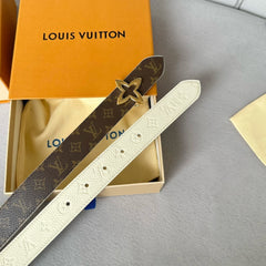 LV MINI FLOWERGRAM 30MM REVERSIBLE BELT IN WHITE EMBOSSED CALFSKIN GOLD HARDWARE