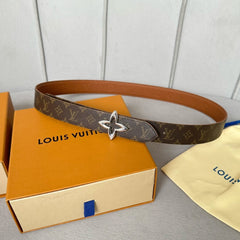 LV MINI FLOWERGRAM 30MM REVERSIBLE BELT IN BRONZE BROWN EMBOSSED CALFSKIN SILVER HARDWARE
