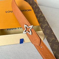 LV MINI FLOWERGRAM 30MM REVERSIBLE BELT IN BRONZE BROWN EMBOSSED CALFSKIN SILVER HARDWARE