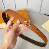 LV MINI FLOWERGRAM 30MM REVERSIBLE BELT IN BRONZE BROWN EMBOSSED CALFSKIN SILVER HARDWARE