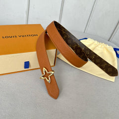 LV MINI FLOWERGRAM 30MM REVERSIBLE BELT IN BRONZE BROWN EMBOSSED CALFSKIN GOLD HARDWARE