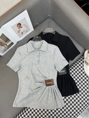 FITTED POLO SHIRT WITH PLEATED WAIST